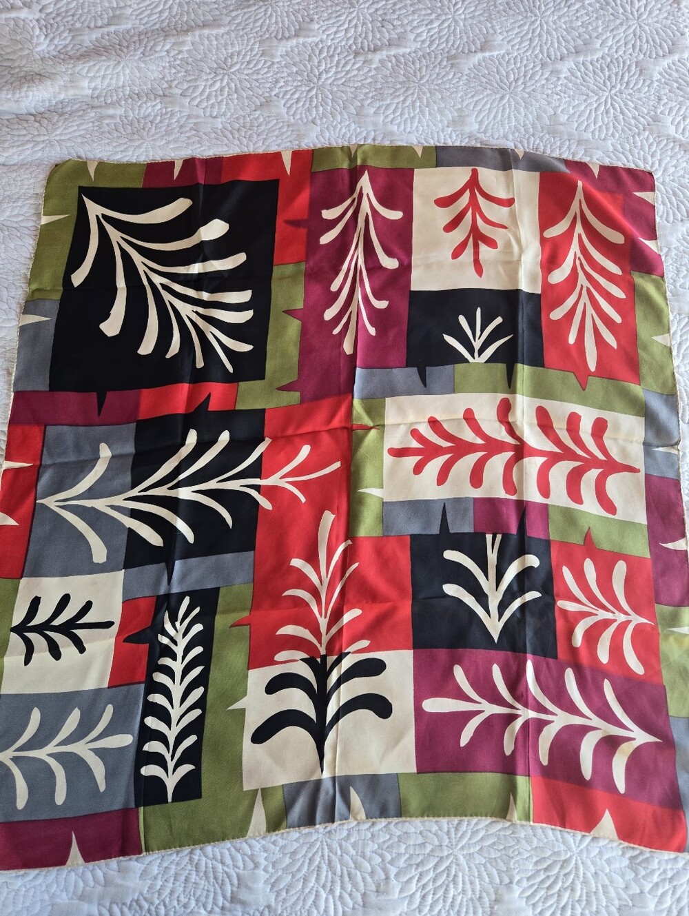 Vintage Super Cool Bold Botanical Print Square Scarf - Red, Black, Olive, Cream